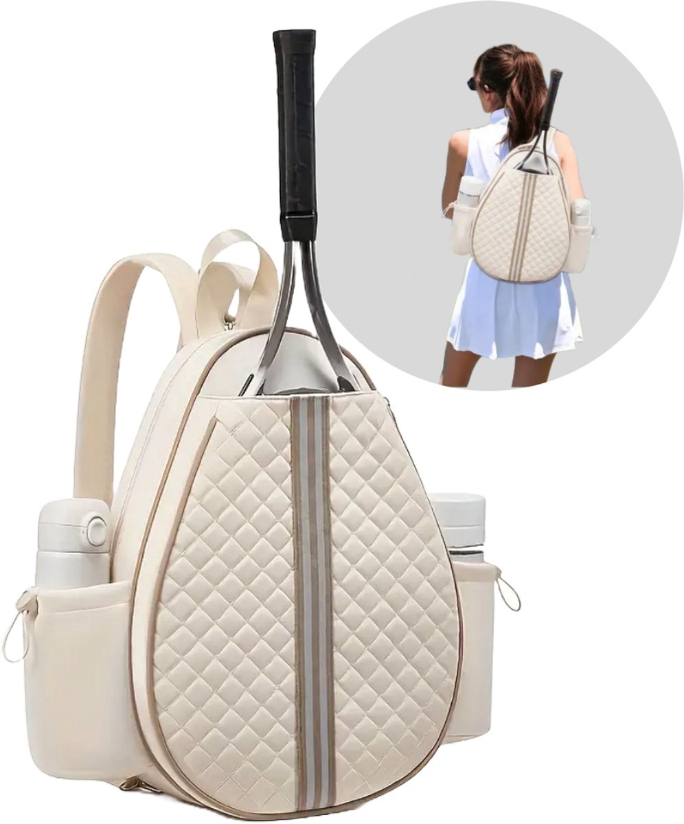 Padel Rugzak – Dames Tennis Tas met Racketvak, Thermozijvakken & Extra’s – Waterafstotend – 42x33x12 cm – Beige