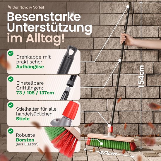 Novaliv tuinbezem Elaston 40 cm bezemkop Elaston borstelharen Ideaal als bezem voor buiten Straatbezem Harde borstelharen Terrasbezem Tuinbezem Stalbezem Veegbezem Industriële bezem Buitenbezem van Novaliv — afbeelding 5