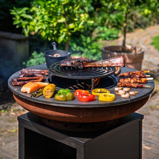 RJRoyal Living BBQ Plancha Grill Hermano XXL Cortenstaal Blackline - Met pook en houtopslag Ø80cm 8mm — afbeelding 3