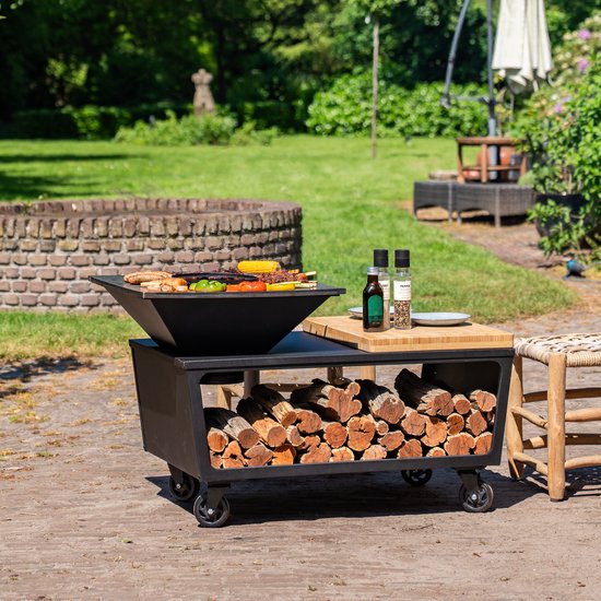 RJRoyal Living Plancha grill BBQ Compania grillring met snijplank en hoes en houtopslag vuurschaal rvs buitenkeuken grillring voor buiten van RJRoyal Living — afbeelding 4