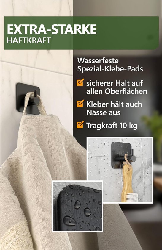 TENQUAN 3 stuks zuignaphaken, handdoekhouder, zuignap, zuignappen met zuignap, extra sterk, voor badkamer, keuken, crèmewit