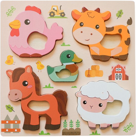 Houten Puzzelset 4 stuks voor Kinderen - Best4Juniors Educatieve 3D Inlegpuzzels 8x8 cm - Houten Speelgoed Cadeau - Dieren, het perfecte cadeau voor verjaardagen, babyshowers en kerst van Merkloos — afbeelding 4