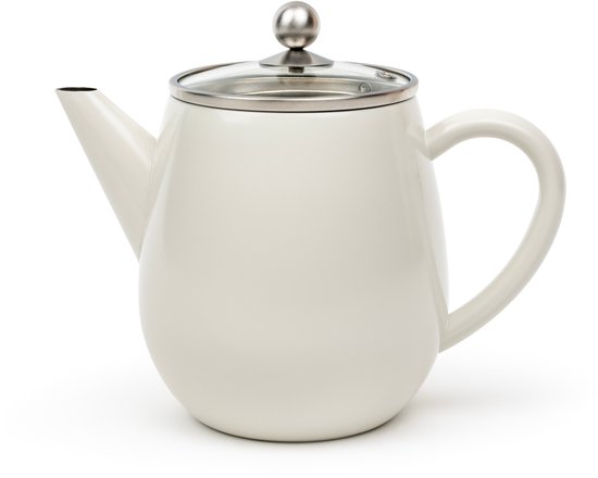 Bredemeijer - Dubbelwandige theepot Eva - 1,1 liter - Wit - Met filter