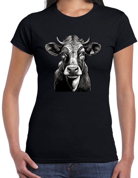 T-shirt cadeau Bellatio Decorations pour femme - Amoureux des animaux de la ferme - Noir - Vache XXL