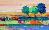 Schilderij - Gekleurde bomen (print van olieverf schilderij) , Multikleur , 3 maten , Premium print