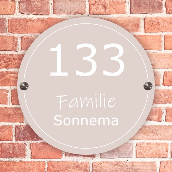 Plaque ronde rose pour porte d'entrée avec cadre blanc - 20 cm de diamètre - Matériel de fixation en acier inoxydable inclus