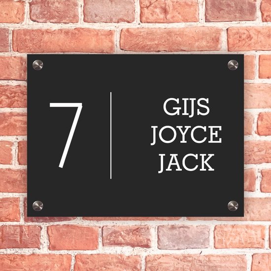 Plaque de porte avant rectangulaire, noire, 20 x 14 cm, avec visserie de fixation en acier inoxydable.