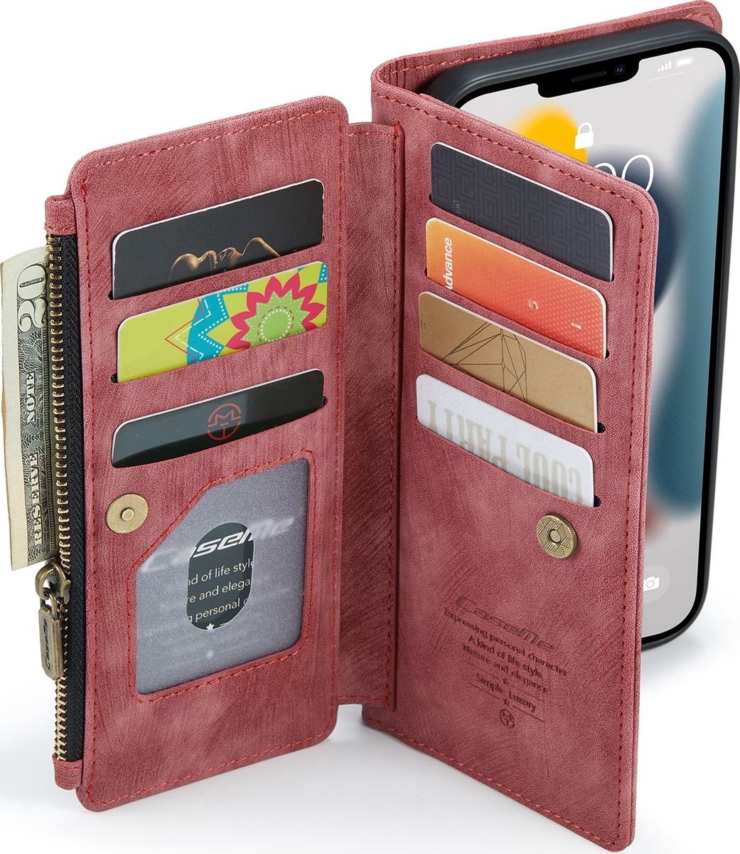 Telefoonhoesje geschikt voor Apple iPhone 13 Pro Max Hoesje | Caseme C30 Bookcase Portemonnee | Pasjeshouder voor 10 Pasjes | Telefoonhoesje voor Pinpas / OV Kaart / Rijbewijs - Rood