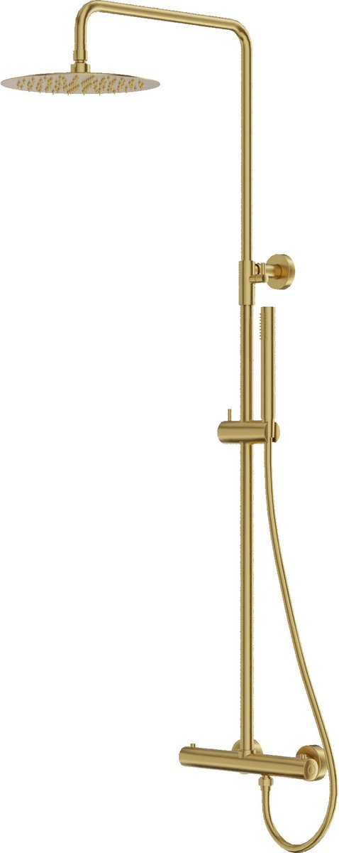LAVITA® Glijstang Thermostatische Doucheset met Handdouche en Regendouche ORION – Gouden - Keramische Cartouche, ééngreeps, Waterbesparend - Hoofddouche - Douchecombinatie voor extra hygiëne en comfort