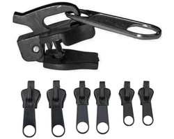 6-delige Ritssluiting Reparatie Set - Premium Ritssluiting Set - Vervangende ritsschuivers - Ritsonderdelen voor doe-het-zelf en knutselen - Ritsreparatieset voor jassen, jacks, tenten, rugzakken - Zwart - 2 stuks Groot, Middelgroot en Klein