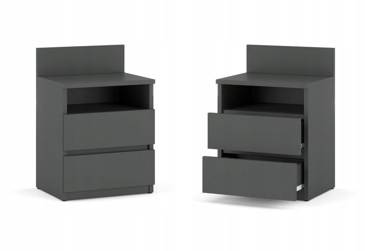 Stiv-Meble Merkloze Nachtkastje Grijs 40cm met 2 Lades en Plank