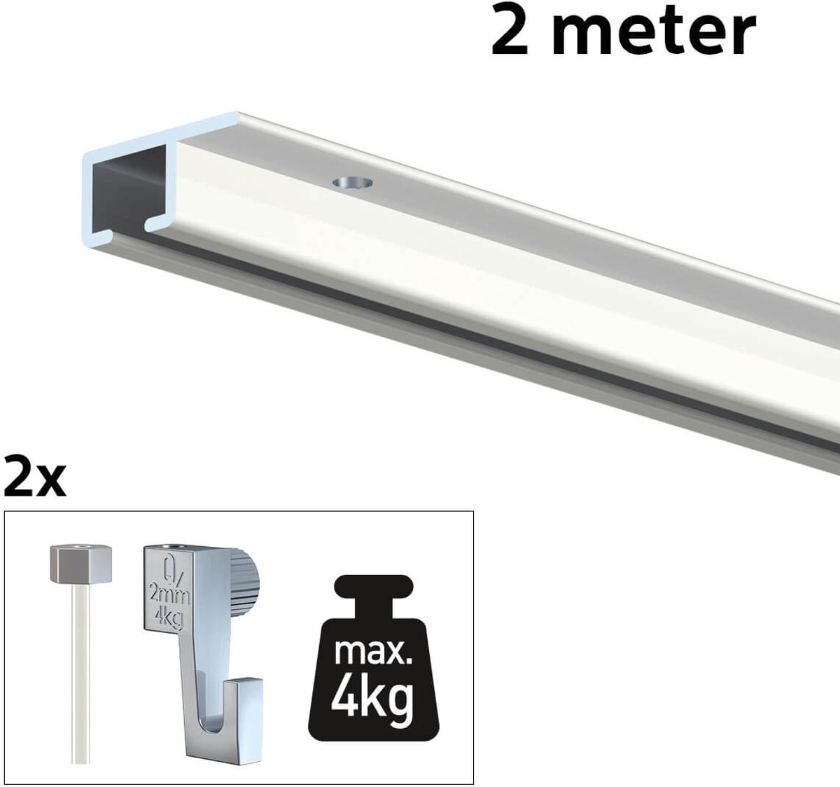 Artiteq Schilderij Ophangsysteem 2 meter All-in-one Top Rail 4kg / Wit RAL9003