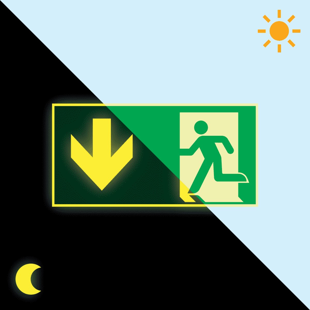 Extra lichtgevend nooduitgang bord pijl beneden - aluminium - E001 400 x 200 mm