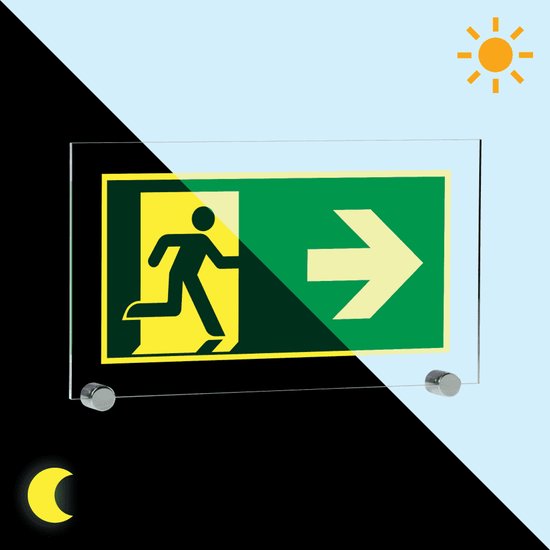 Foto: Extra lichtgevend nooduitgang bord pijl rechts acryl