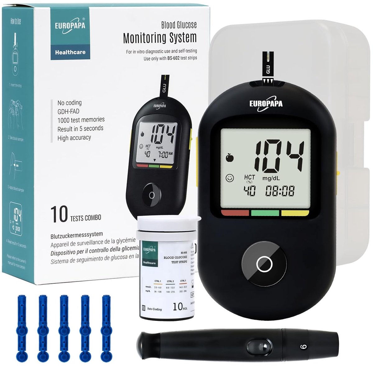Bloedglucosemeter set met 10 teststrips en lancetten - Diabetesset voor nauwkeurige metingen