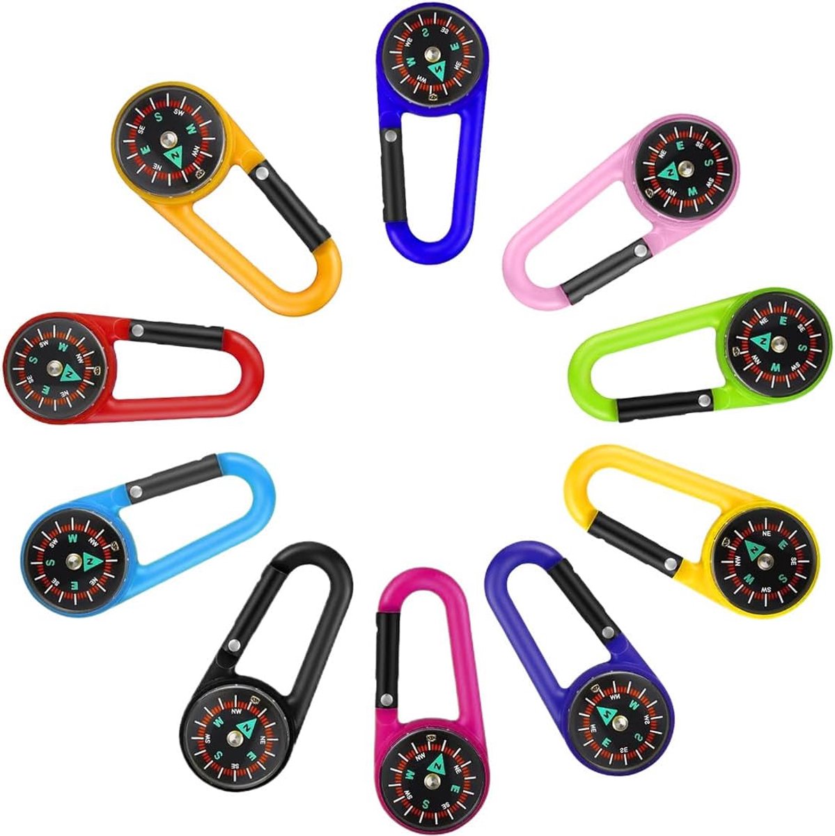 Kompas met Karabijnhaken - Navigatieaccessoire - 10 stuks - Multicolor