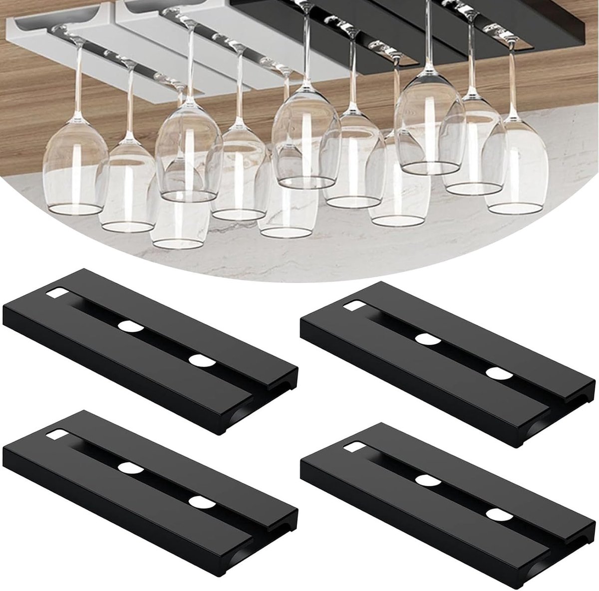 Wijnglashouders - Zelfklevend - 4 stuks - Zwart