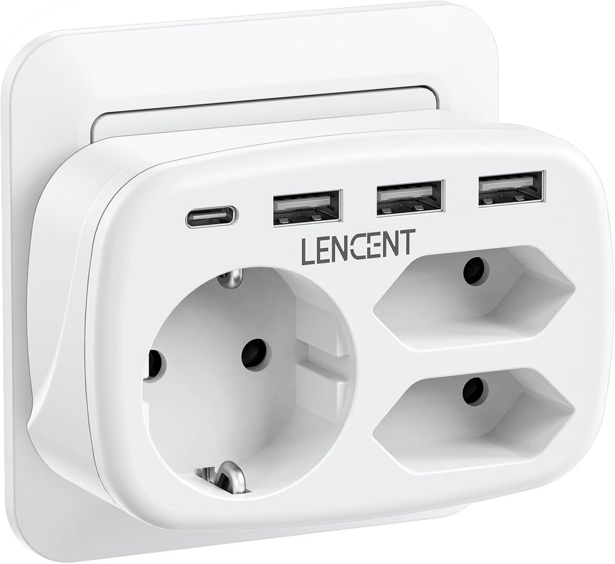 7-in-1 Stopcontact Splitter met USB-A en USB-C Aansluitingen - Compacte Stekkeradapter voor Wandcontactdoos