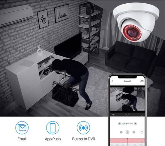 Beveiligingscamerasysteem - CCTV Camerasysteem - 2MP HD - 1080P Camera - Openlucht- IP66 Waterdichte - Bewakingscamera - Beveiligingscamera - Dome CCTV Camera Set voor Binnen en Buiten - Compatibel met HD-TVI en DVR Systeem - 4 Stuks - Zwart van Eminent — afbeelding 5