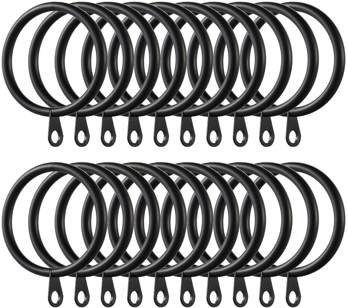 Fippy 60 stuks gordijnringen, metalen gordijnringen voor het ophangen van gordijnen en gordijnroedes, binnendiameter 38 mm (zwart)