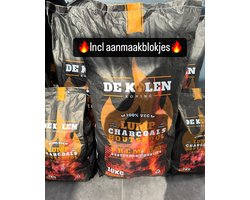 De kolen koning houtskool van de beste kwaliteit 10kg FSC 100% inclusief aanmaakblokjes