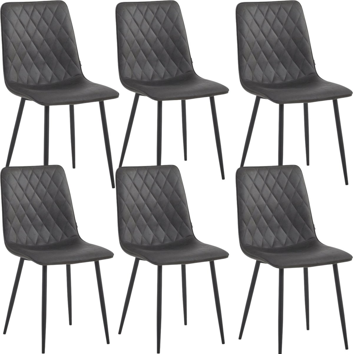 Colenis® - Elise Eetkamerstoel - Set Van 6 - Antraciet - Microfiber - Microvezel - Industrieel