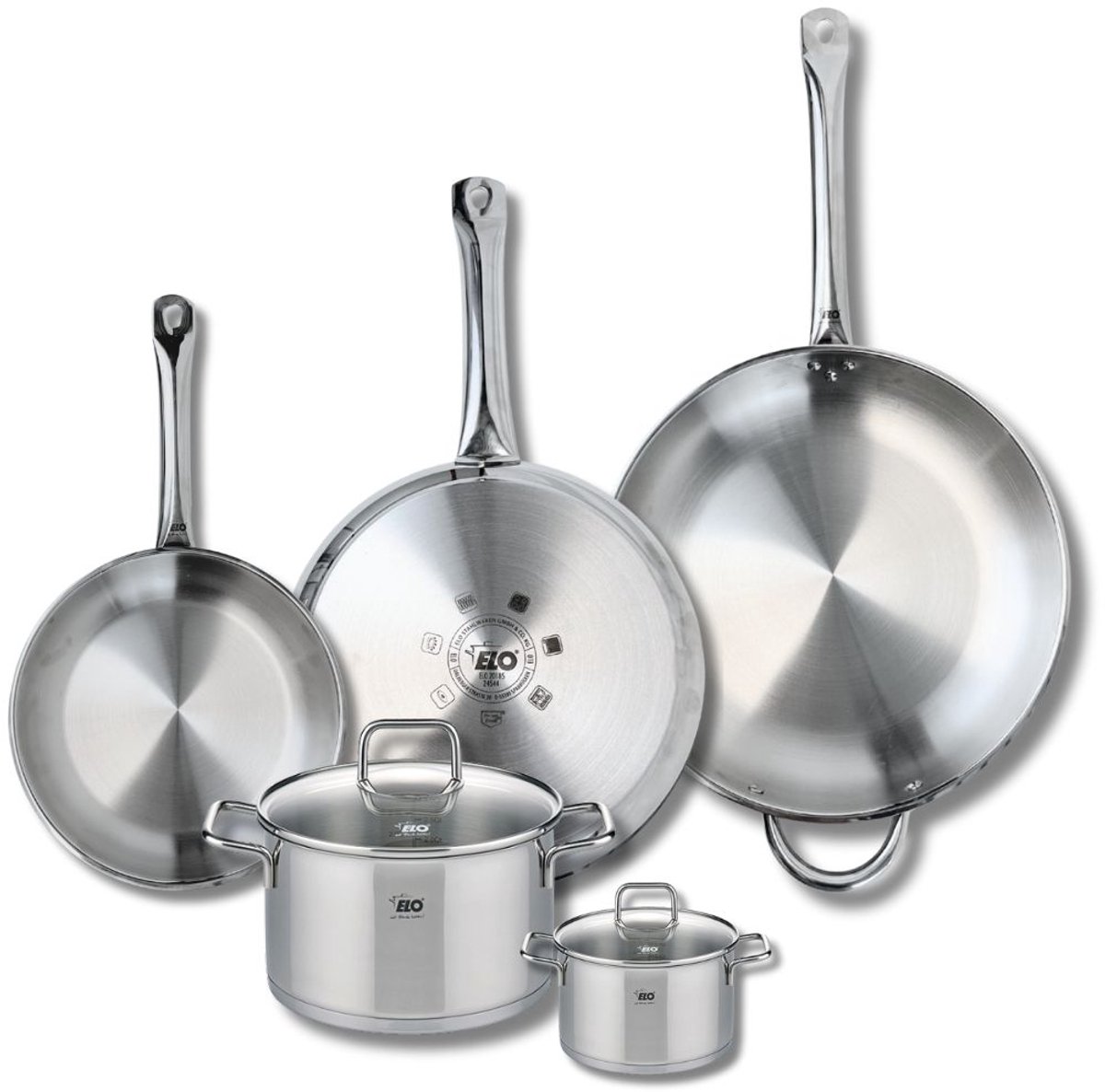 Set van 3 Kookpannen 24, 28 en 32 cm en 2 braadpannen 12 en 20 cm Elo Profi Citrin