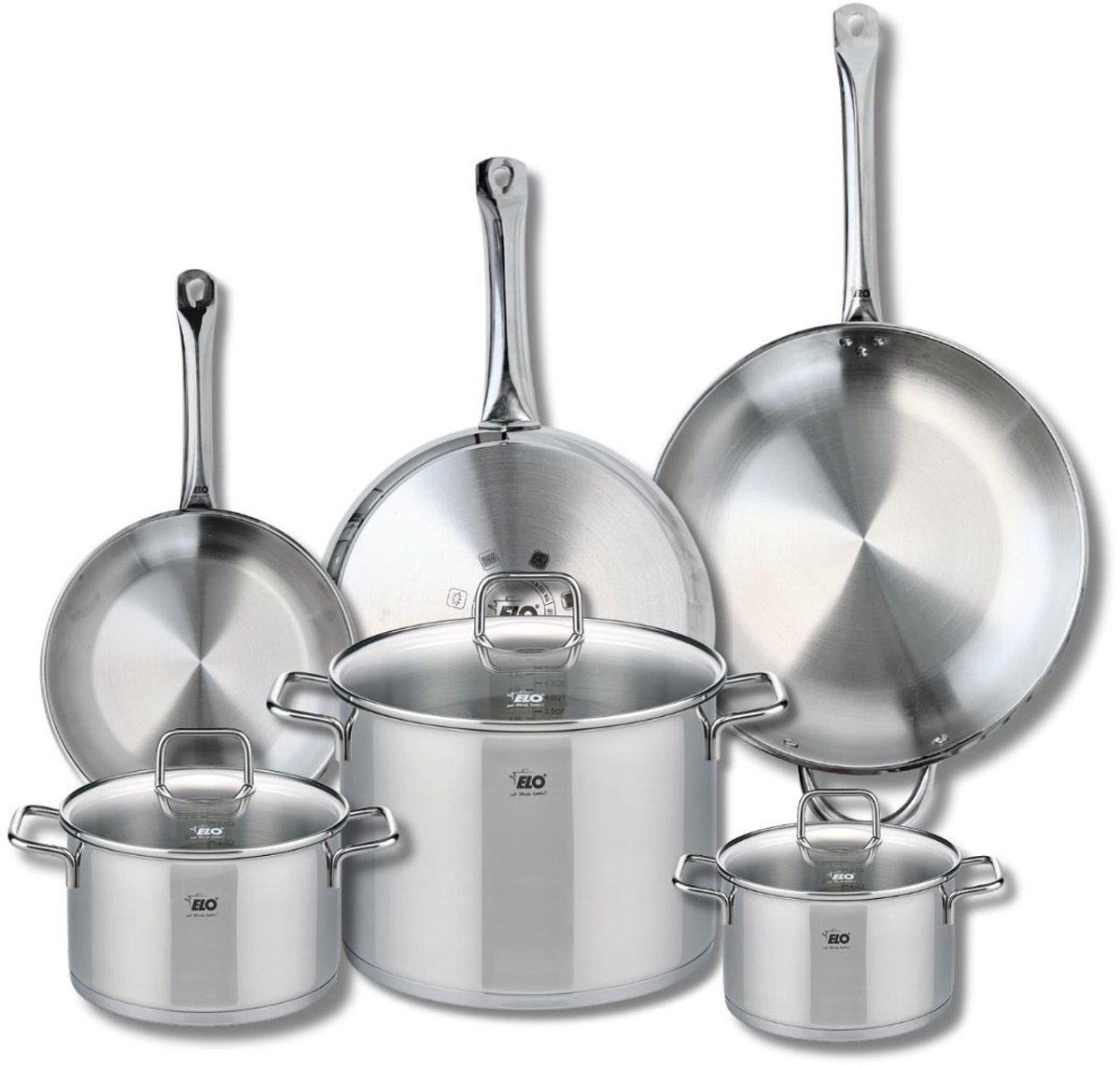 Set van 3 Koekenpannen 24, 28 en 32 cm en 3 kookpotten 16, 20 en 26 cm Elo Profi Citrin