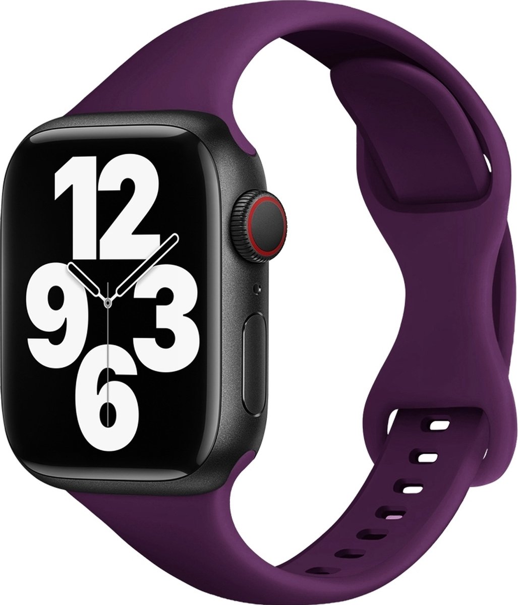 Mobigear Siliconen Watch bandje geschikt voor Apple Watch Bandje Druksluiting | Mobigear Sport Slim - 42/41/40/38 mm - Paars