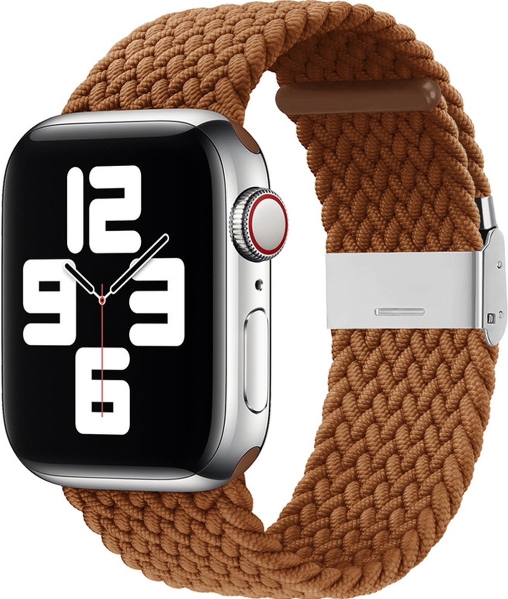 Mobigear Nylon Watch bandje geschikt voor Apple Watch Bandje Klemsluiting | Mobigear Braided - 49/46/45/44 mm - Bruin