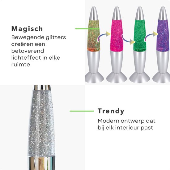 Cheqo® LED Glitterlamp - Glitter Lamp - Multicolor - Nachtlamp Kind - Sfeerverlichting 35 cm - Zilver — afbeelding 5