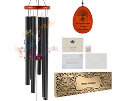 Windgong, 1042 mm met Diep Geluid en 6 Buizen, Unieke Windgong met Groot Gedenkteken voor Terras, Veranda, Buitendecoratie, Zwart