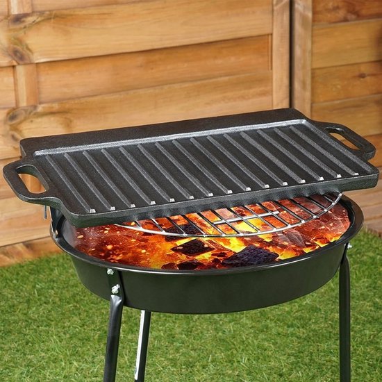 ZORMY Omkeerbare Grill/Bakplaat Pan 20 x 9, Non-Stick Gietijzer Dubbele Brander Familie Grillplaat Grill Pan met Gemakkelijke Grip Handgrepen Draagbaar voor Indoor Oven Gas Kookplaat of Outdoor BBQ