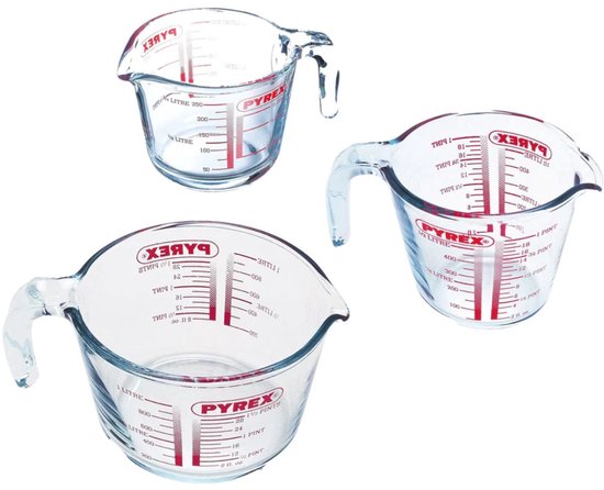 Tasse à mesurer Pyrex Classic Prepware - Verre borosilicate - 250/500/1000 ml - Set de 3 pièces - Transparent
