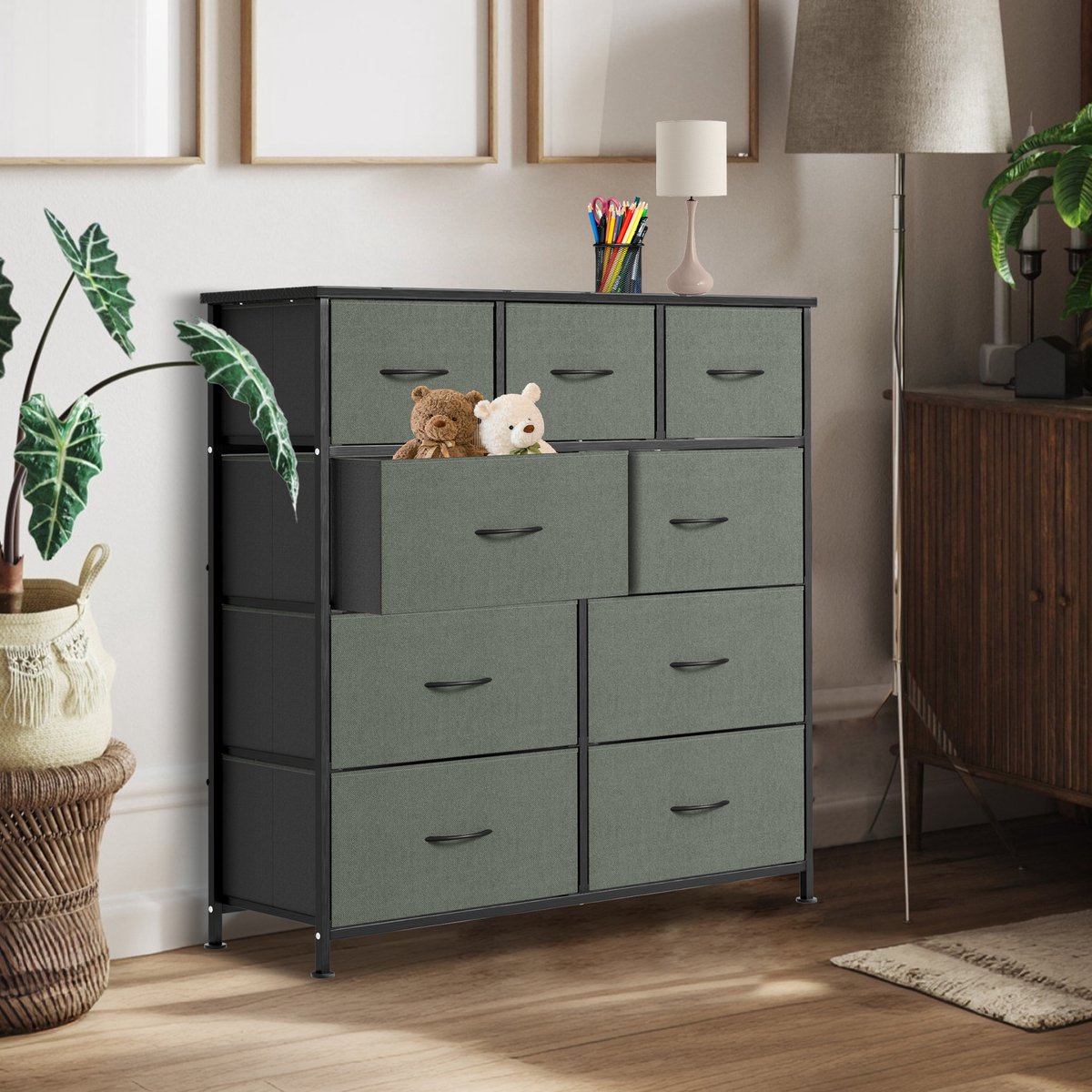 Dzof Ladekast, Multifunctionele Ladekast, Slaapkamerladekast, Kast Met Lades 71x40 H76 Cm Wit En Eiken