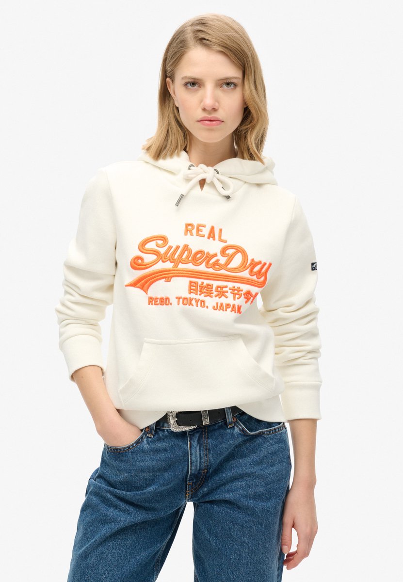Superdry Hoodie met geborduurd Vintage neonlogo en grafische print Dames Hoodies Wit