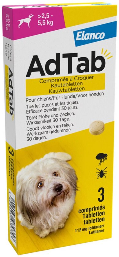 Adtab Kauwtablet Voor Honden 3 stuks - Anti vlooien en tekenmiddel -