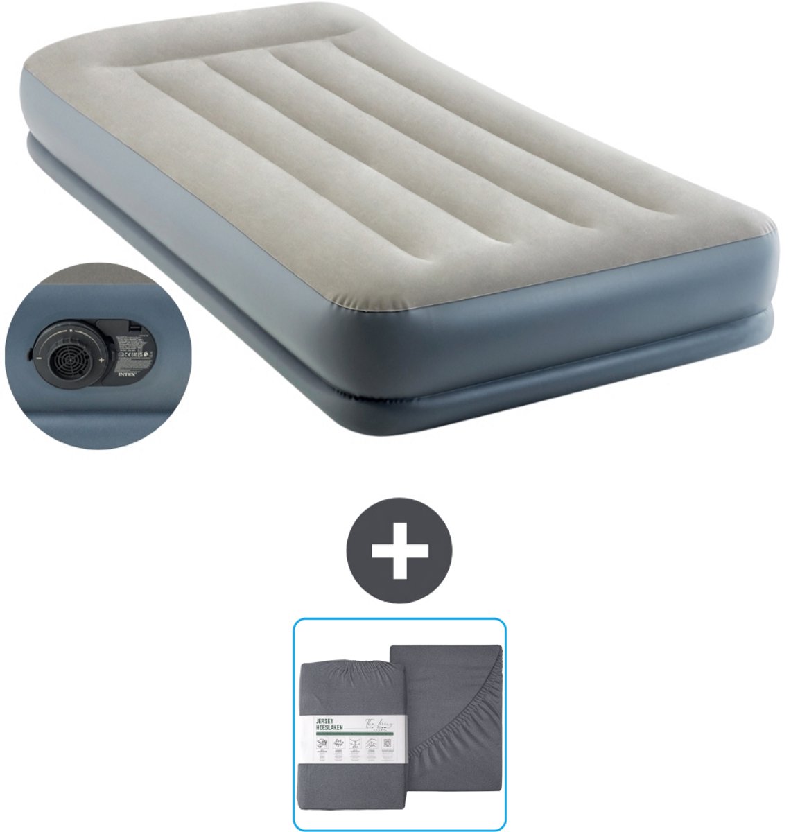 Intex Luchtbed - 1-Persoons - 99 x 191x 30 cm - Grijs - Inclusief pomp en Hoeslaken