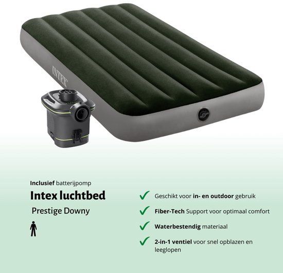 Intex Luchtbed - 1-Persoons - 99 x 191 x 25 cm - Groen - Inclusief pomp en Hoeslaken van Intex — afbeelding 3