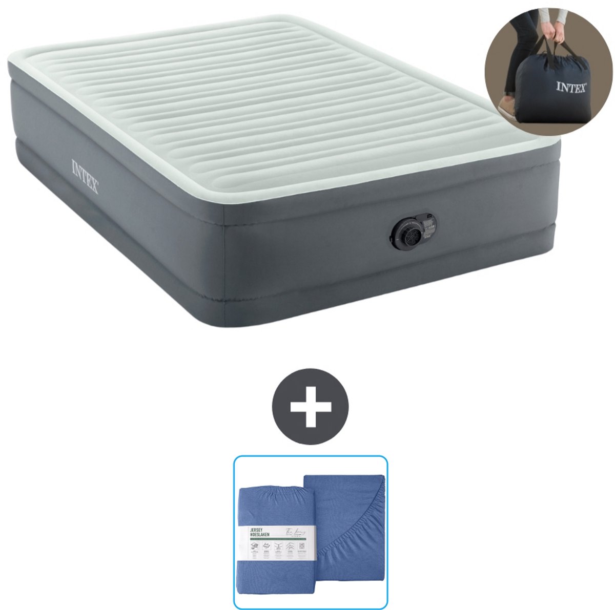 Intex Luchtbed - Twijfelaar - 137 x 191 x 46 cm - Grijs - Inclusief pomp en Hoeslaken