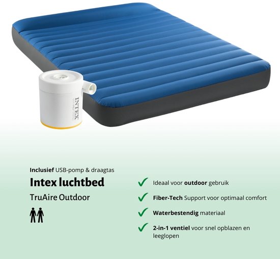 Intex Luchtbed - 2-Persoons - 152 x 203 x 22 cm - Blauw - Inclusief pomp en Hoeslaken van Intex — afbeelding 4