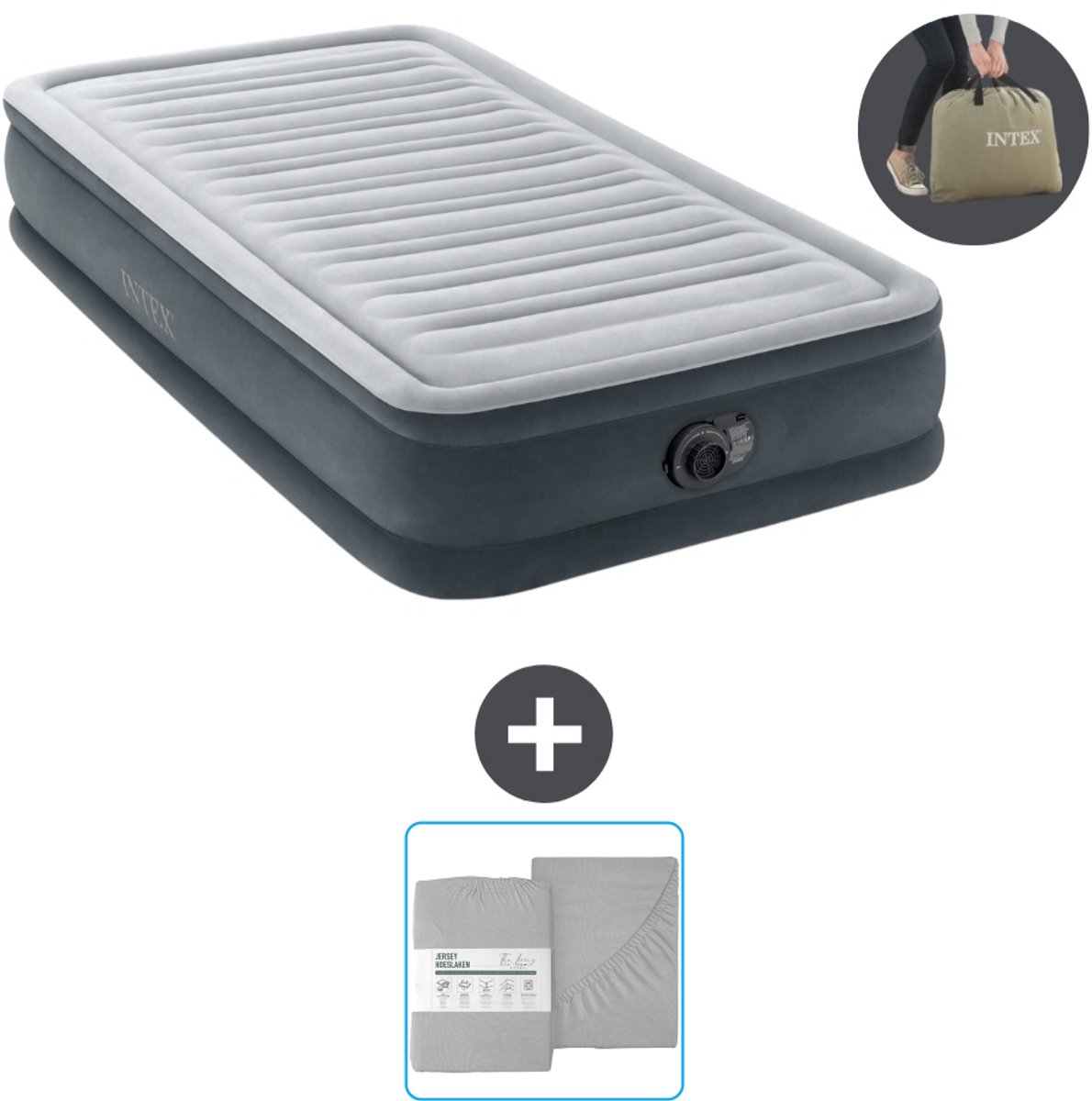 Intex Luchtbed - 1 Persoons - 99 x 191 x 33 cm - Grijs - Inclusief pomp en Hoeslaken