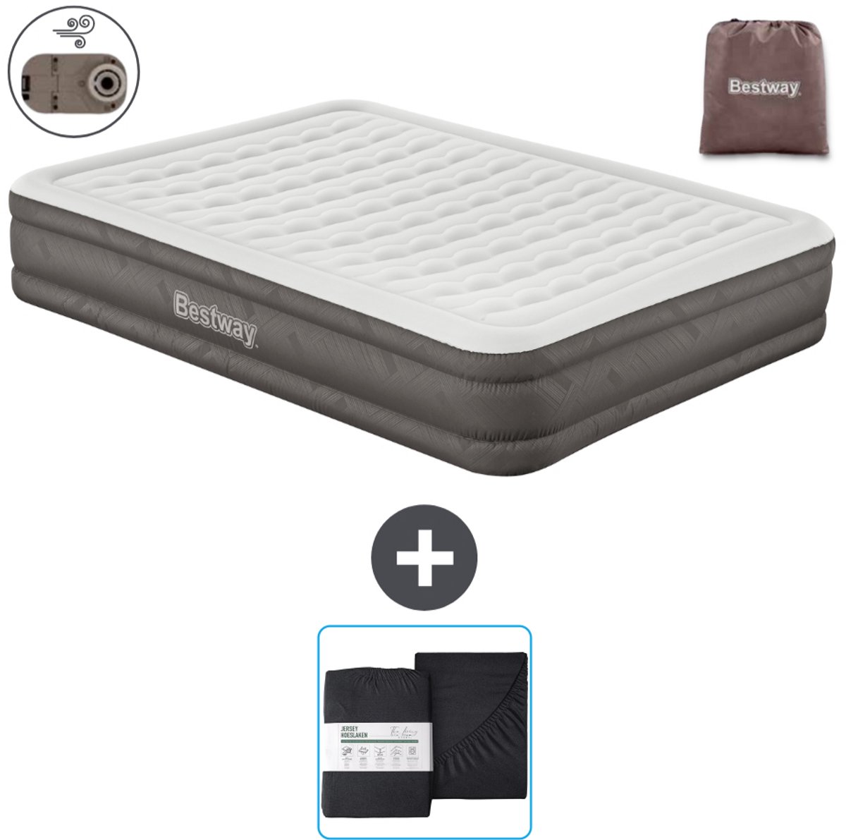 Bestway luchtbed - 2-Persoons - 152 x 203 x 36 cm - Bruin - Inclusief pomp en Hoeslaken