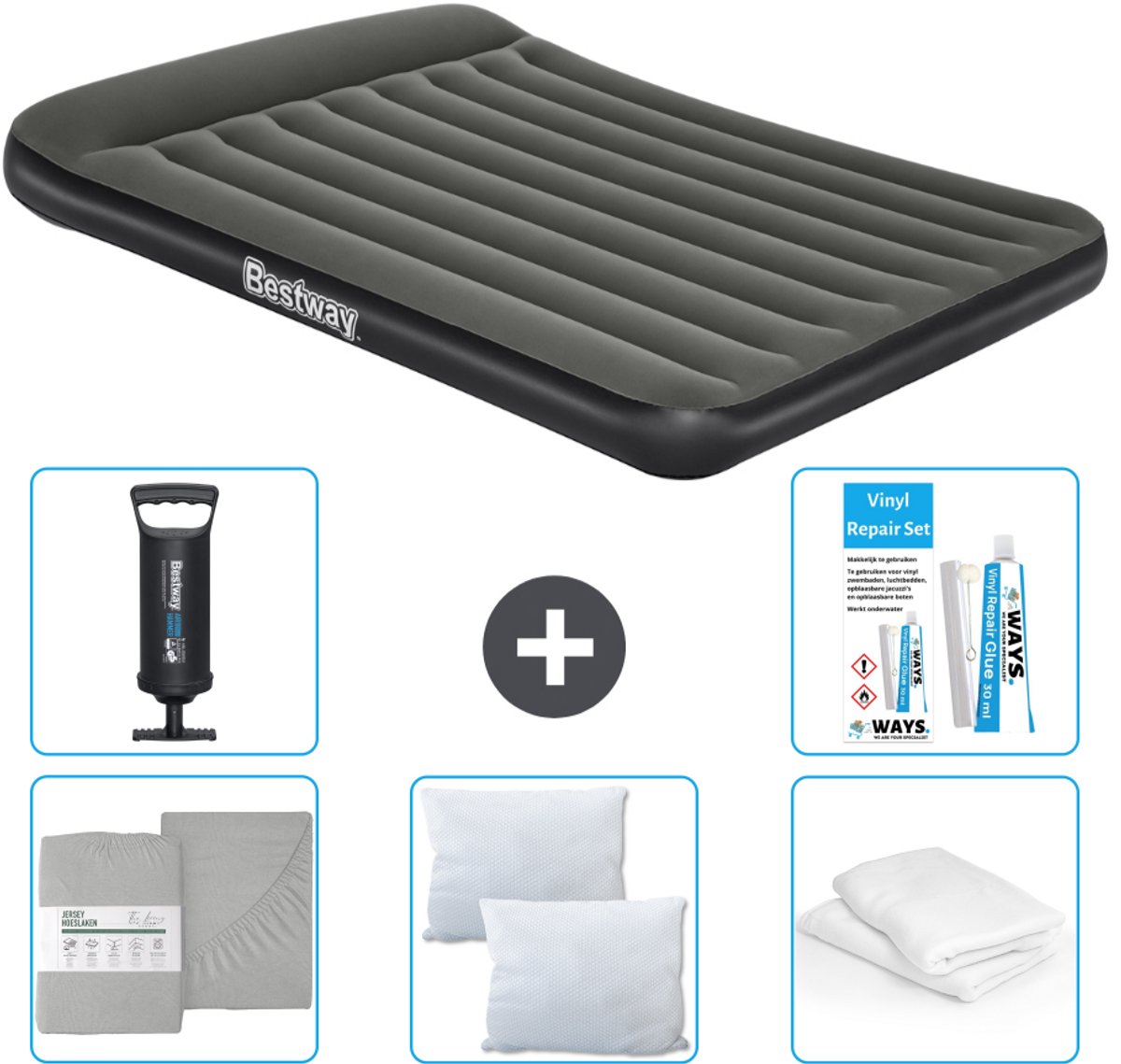 Bestway luchtbed - 2-Persoons - 152 x 203 x 30 cm - Groen - Inclusief Hoeslaken - Kussen - Kussenbeschermer - Pomp en Reparatieset