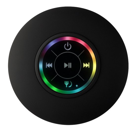 Bluetooth douche speaker JustValue waterbestendig IPX4, draadloos, compact, RGB LED verlichting, zwart, oplaadbaar USB