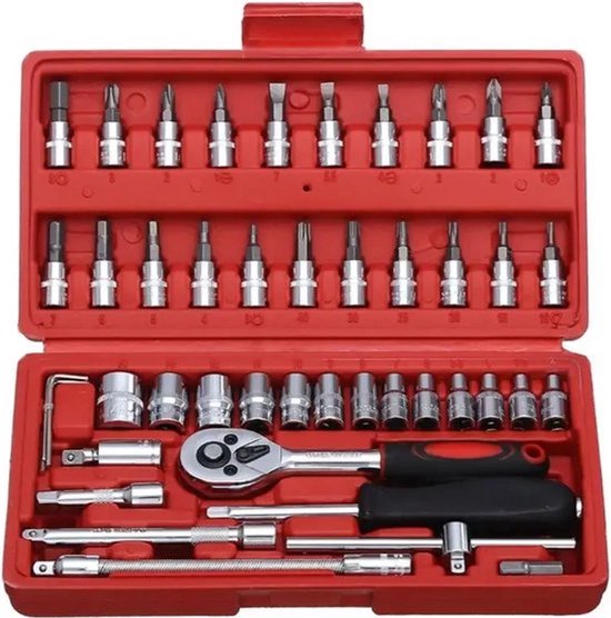 Coffret Cliquet 46 Pièces 1/4 Pouce - Jeu De Douilles Métriques Et Embouts | Parfait Bricolage Voiture, Vélo, Maison