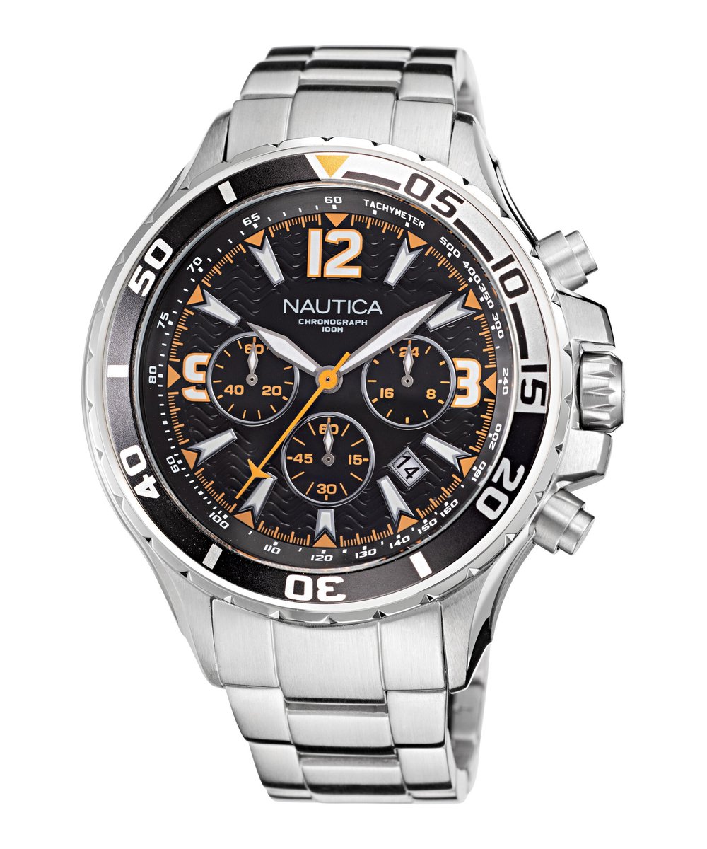 Nautica Nst Quartz Analoge Chronograaf Horloge Zilver En Zwart Kast: 100% Roestvrij Staal | Armband: 100% Roestvrij Staal 49 mm NAPNSS217, NAPNSS219