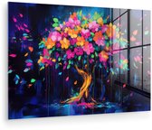 MuchoWow® Glasschilderij 60x40 cm - Schilderij acrylglas - Boom - Bloemen - Magisch - Gekleurde - Foto op glas - Muurdecoratie woonkamer - Wanddecoratie slaapkamer - Schilderijen