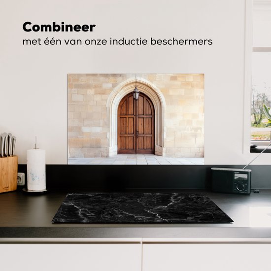 Crédence de Cuisinière en Aluminium 70x50 cm - Bois - Porte - Lanterne - Écran Pare-éclaboussures pour Plaque de Cuisson - Protection Murale