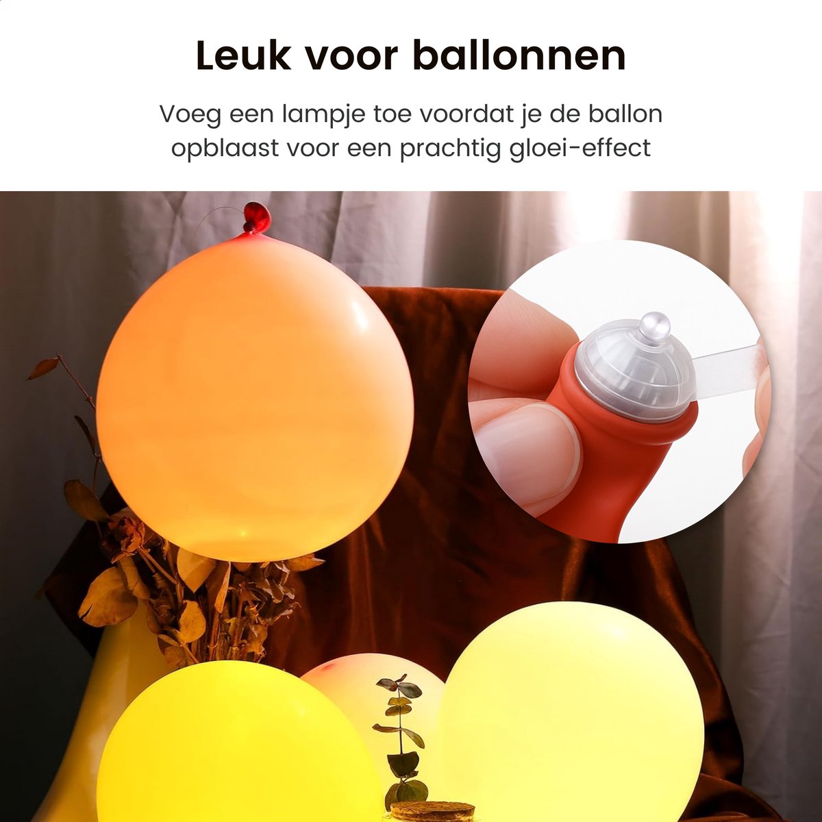Partizzle 50x Mini LED Lampjes Verlichting - Kleine Party Lichtjes voor Ballonnen - Feestverlichting met Sfeerverlichting - Verjaardag, Bruiloft, Halloween, Kerst, Oud en nieuw en Festival - Ballon Lamp Decoratie - Warm Wit Licht — afbeelding 4